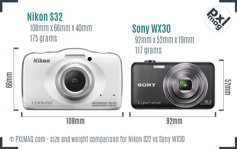 Nikon S32 vs Sony WX30 size comparison Nikon S32 vs Sony WX30 size comparison