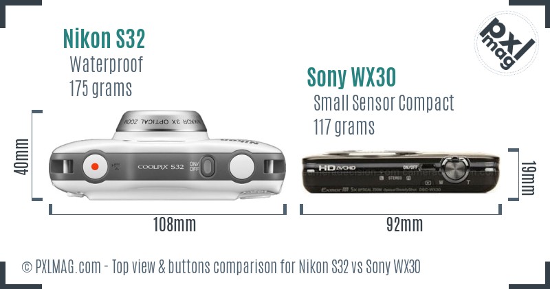 Nikon S32 vs Sony WX30 top view buttons comparison