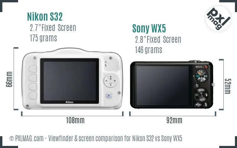 Nikon S32 vs Sony WX5 Screen and Viewfinder comparison