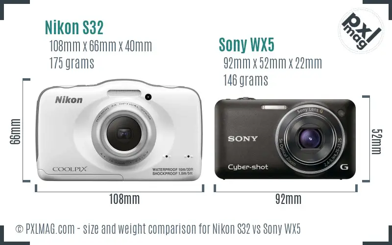 Nikon S32 vs Sony WX5 size comparison