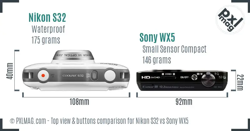 Nikon S32 vs Sony WX5 top view buttons comparison