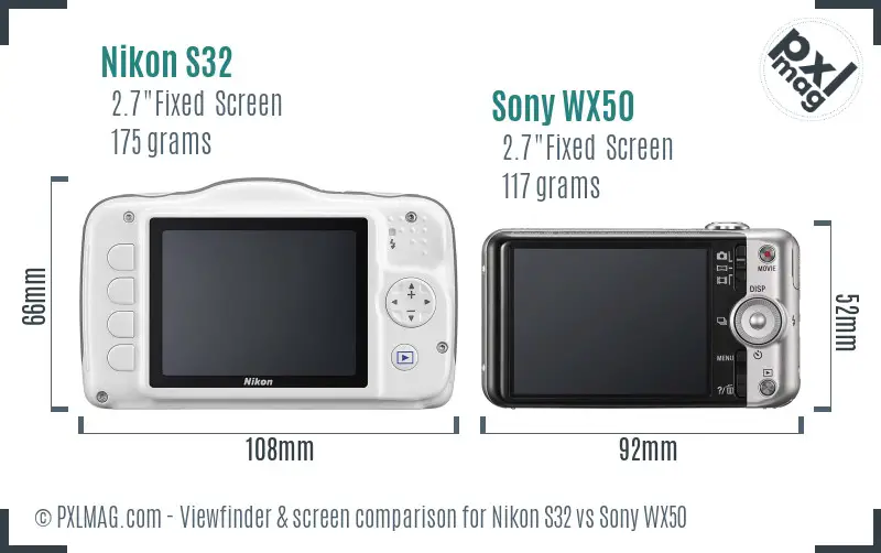 Nikon S32 vs Sony WX50 Screen and Viewfinder comparison