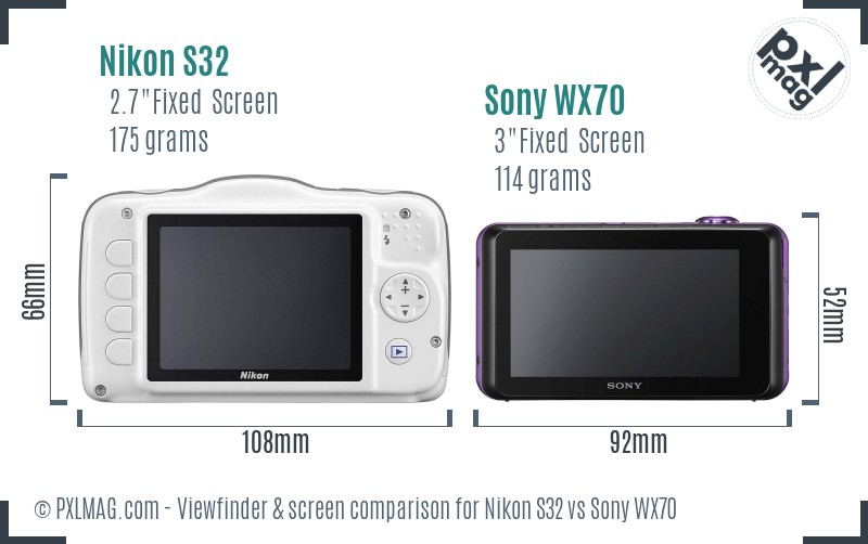Nikon S32 vs Sony WX70 Screen and Viewfinder comparison