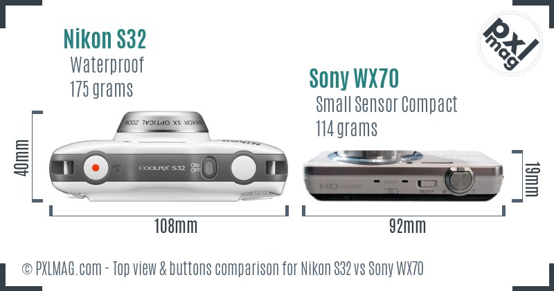 Nikon S32 vs Sony WX70 top view buttons comparison