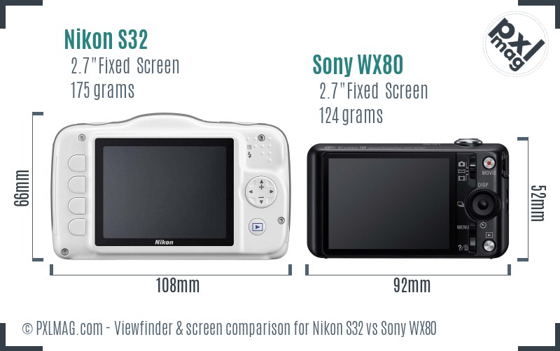 Nikon S32 vs Sony WX80 Screen and Viewfinder comparison
