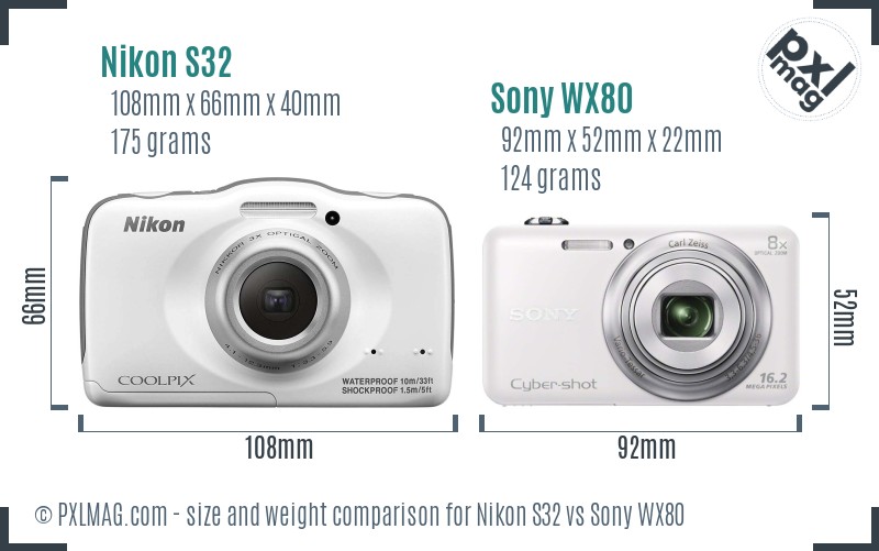 Nikon S32 vs Sony WX80 size comparison Nikon S32 vs Sony WX80 size comparison