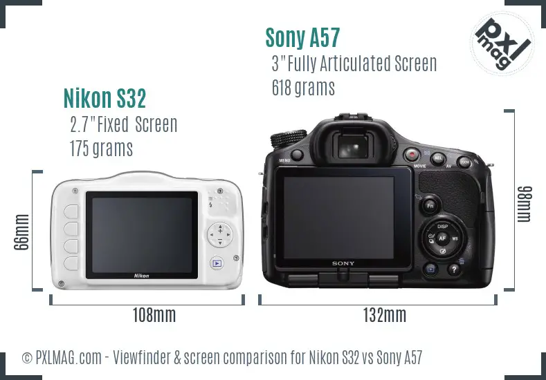 Nikon S32 vs Sony A57 Screen and Viewfinder comparison
