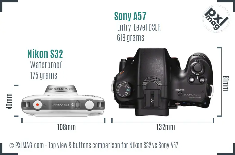 Nikon S32 vs Sony A57 top view buttons comparison