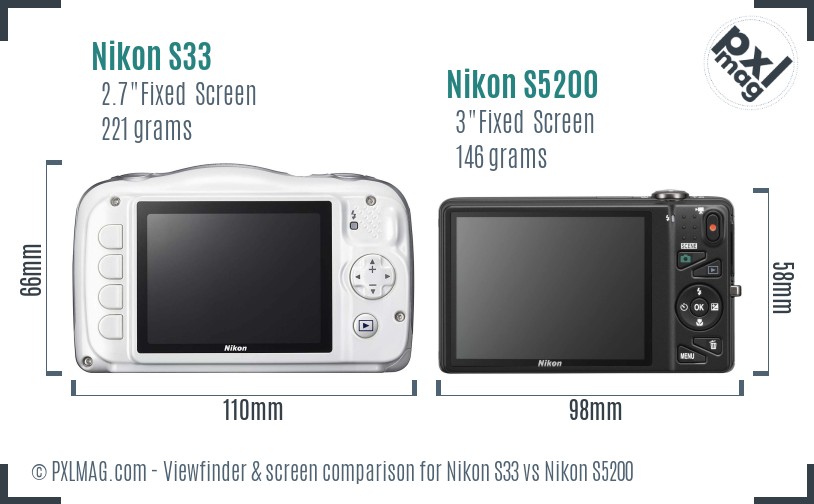 Nikon S33 vs Nikon S5200 Screen and Viewfinder comparison