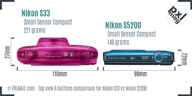 Nikon S33 vs Nikon S5200 top view buttons comparison