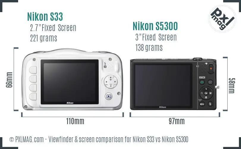 Nikon S33 vs Nikon S5300 Screen and Viewfinder comparison