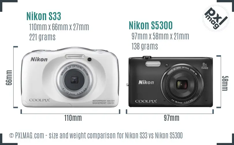Nikon S33 vs Nikon S5300 size comparison