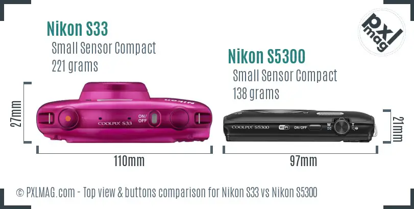 Nikon S33 vs Nikon S5300 top view buttons comparison
