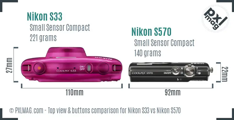 Nikon S33 vs Nikon S570 top view buttons comparison