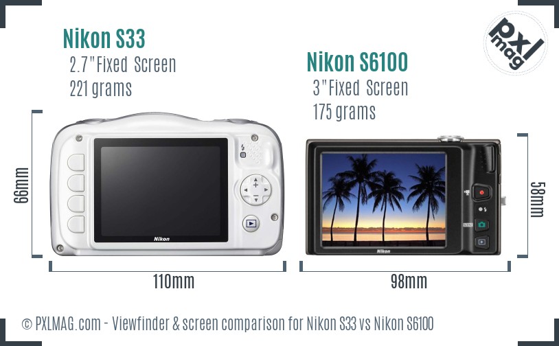 Nikon S33 vs Nikon S6100 Screen and Viewfinder comparison