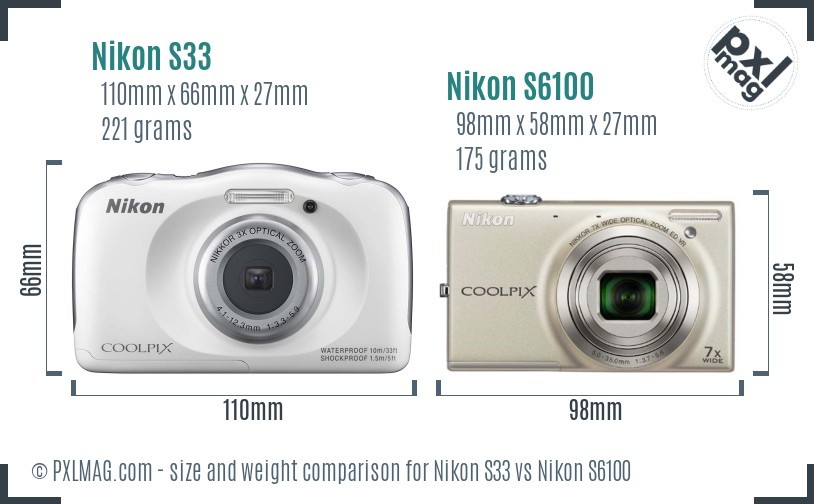 Nikon S33 vs Nikon S6100 size comparison Nikon S33 vs Nikon S6100 size comparison
