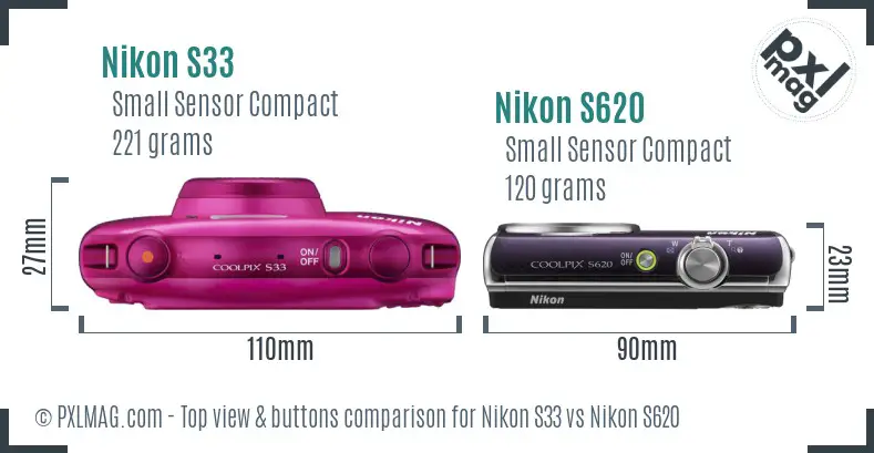 Nikon S33 vs Nikon S620 top view buttons comparison Nikon S33 vs Nikon S620 top view buttons comparison