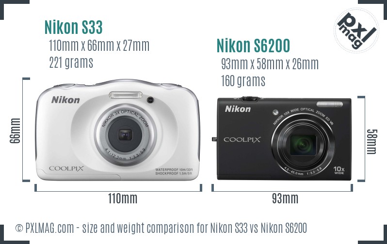 Nikon S33 vs Nikon S6200 size comparison Nikon S33 vs Nikon S6200 size comparison