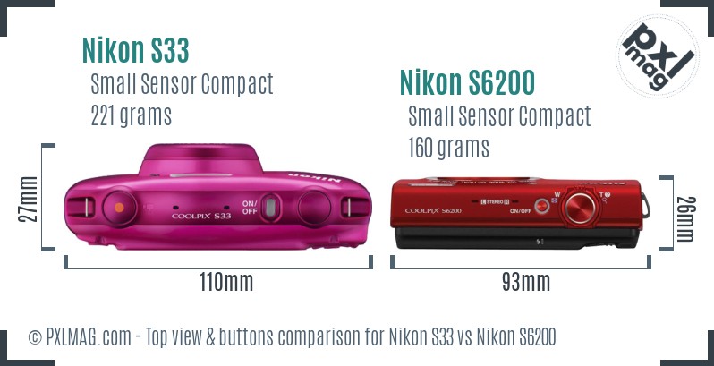 Nikon S33 vs Nikon S6200 top view buttons comparison