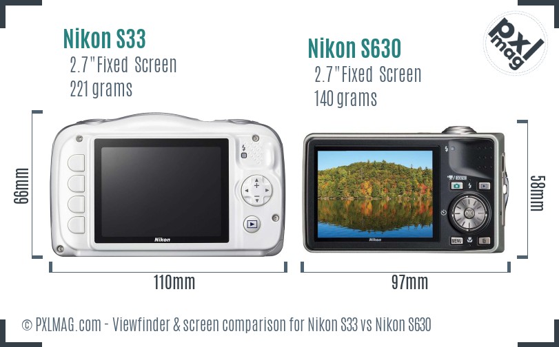 Nikon S33 vs Nikon S630 Screen and Viewfinder comparison