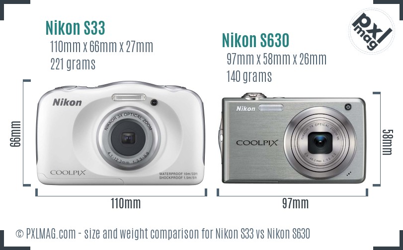 Nikon S33 vs Nikon S630 size comparison