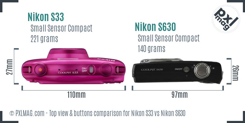 Nikon S33 vs Nikon S630 top view buttons comparison