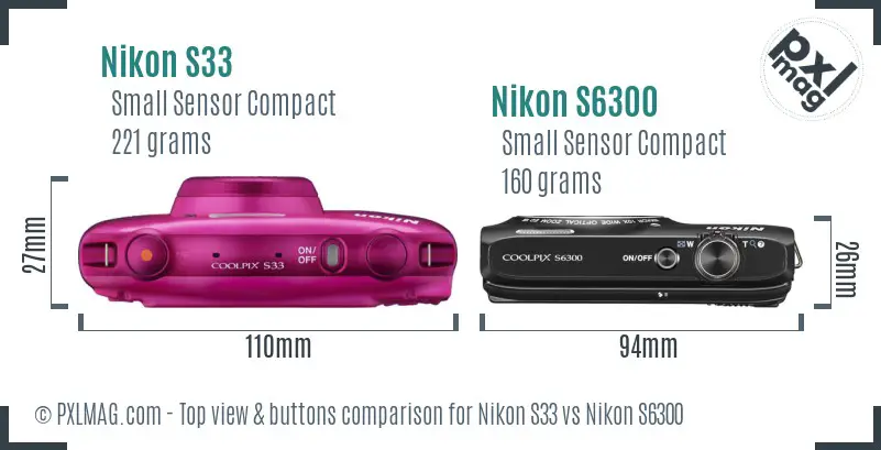 Nikon S33 vs Nikon S6300 top view buttons comparison Nikon S33 vs Nikon S6300 top view buttons comparison