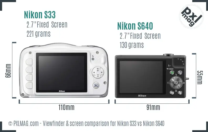 Nikon S33 vs Nikon S640 Screen and Viewfinder comparison