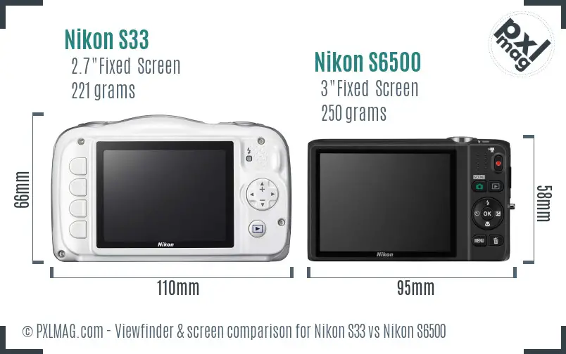 Nikon S33 vs Nikon S6500 Screen and Viewfinder comparison