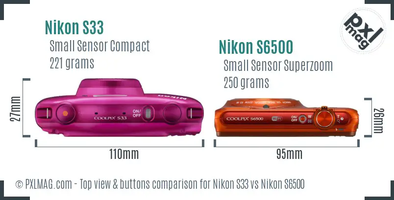 Nikon S33 vs Nikon S6500 top view buttons comparison
