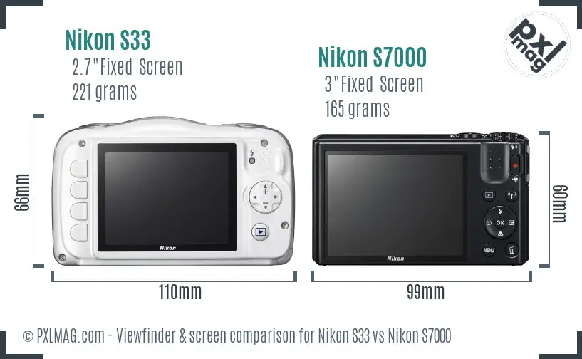Nikon S33 vs Nikon S7000 Screen and Viewfinder comparison