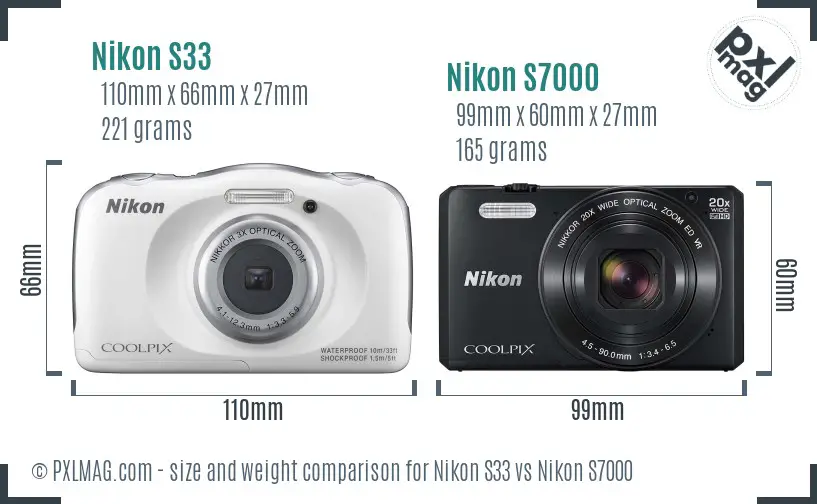 Nikon S33 vs Nikon S7000 size comparison