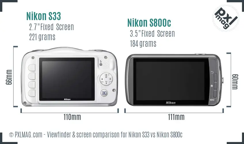 Nikon S33 vs Nikon S800c Screen and Viewfinder comparison