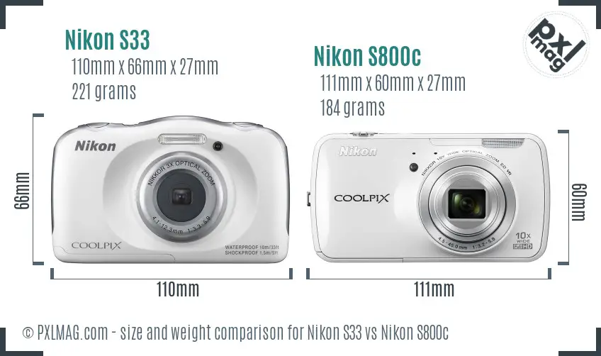 Nikon S33 vs Nikon S800c size comparison
