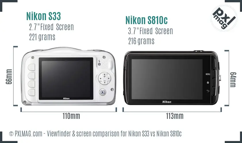 Nikon S33 vs Nikon S810c Screen and Viewfinder comparison