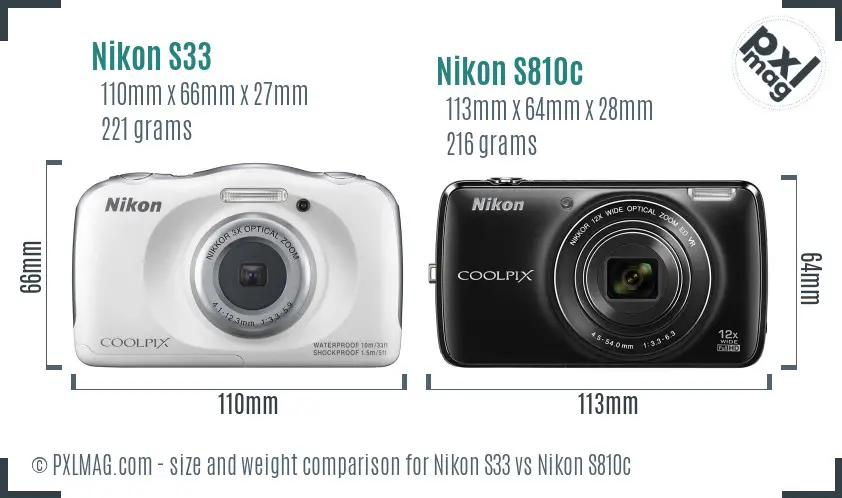 Nikon S33 vs Nikon S810c size comparison