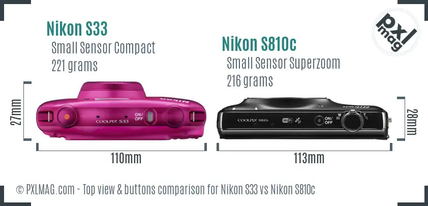 Nikon S33 vs Nikon S810c top view buttons comparison