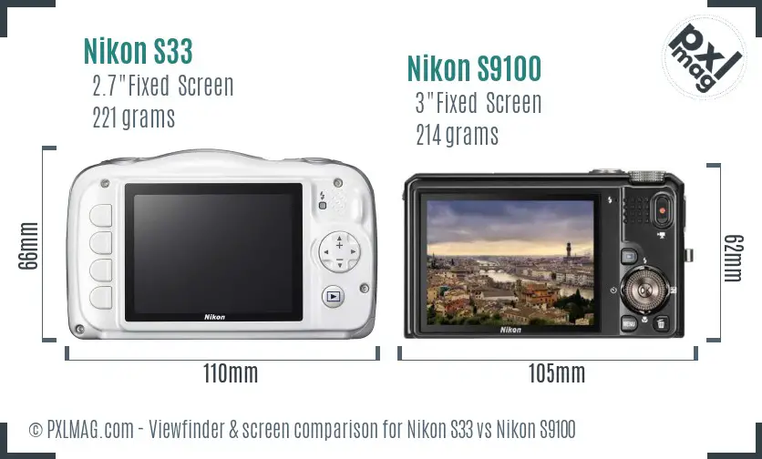 Nikon S33 vs Nikon S9100 Screen and Viewfinder comparison