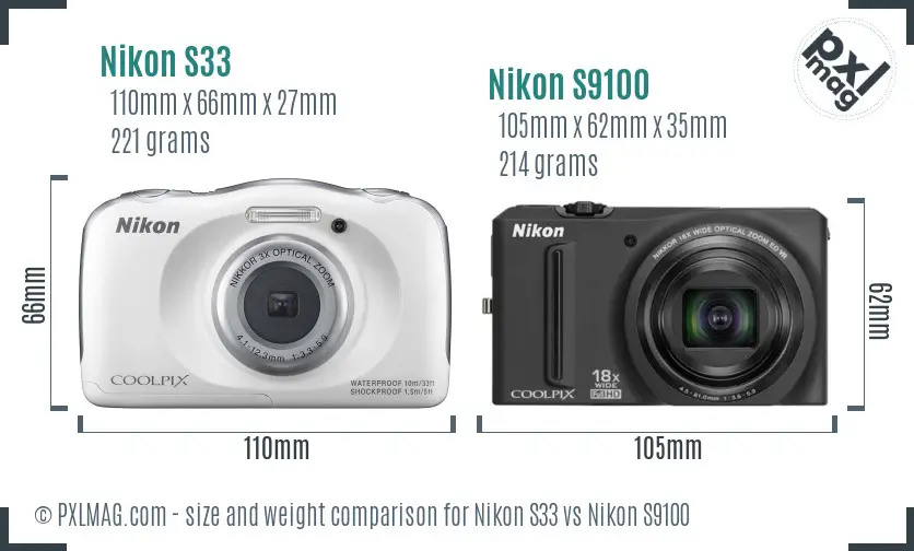 Nikon S33 vs Nikon S9100 size comparison