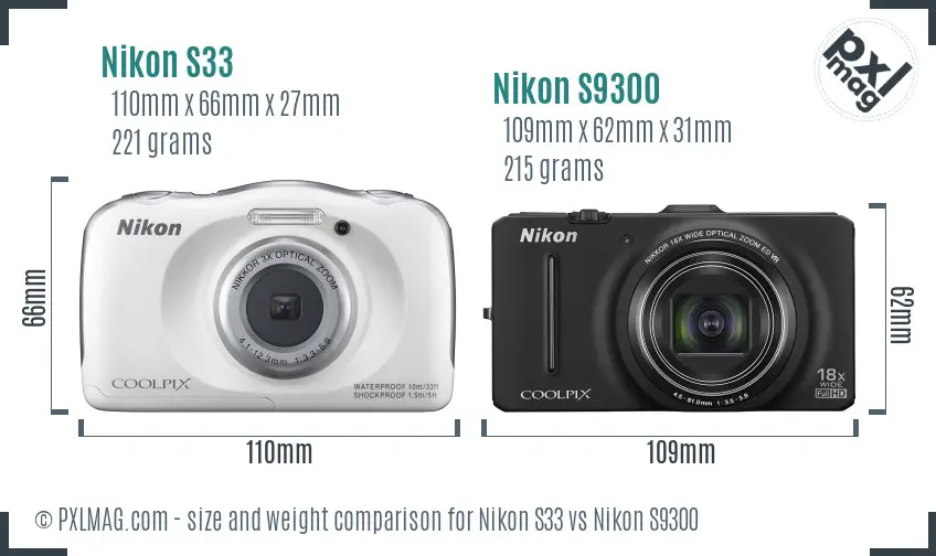 Nikon S33 vs Nikon S9300 size comparison