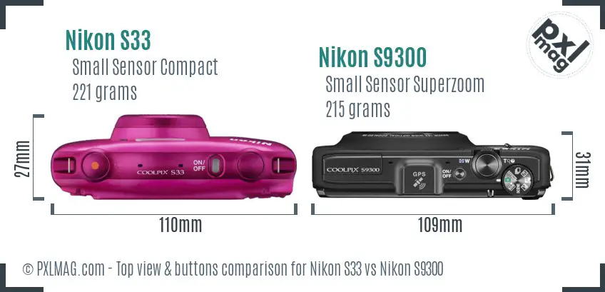 Nikon S33 vs Nikon S9300 top view buttons comparison