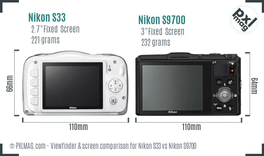 Nikon S33 vs Nikon S9700 Screen and Viewfinder comparison