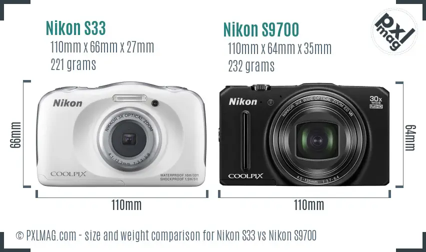Nikon S33 vs Nikon S9700 size comparison