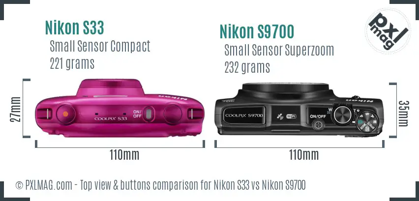 Nikon S33 vs Nikon S9700 top view buttons comparison