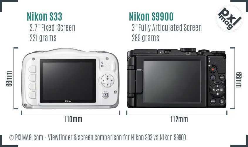 Nikon S33 vs Nikon S9900 Screen and Viewfinder comparison