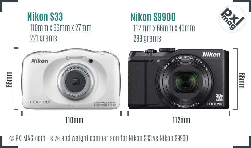 Nikon S33 vs Nikon S9900 size comparison