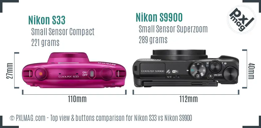 Nikon S33 vs Nikon S9900 top view buttons comparison
