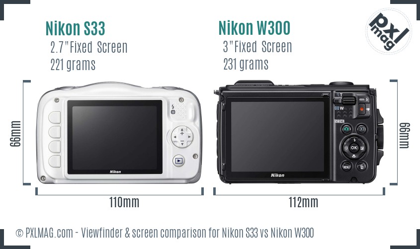 Nikon S33 vs Nikon W300 Screen and Viewfinder comparison