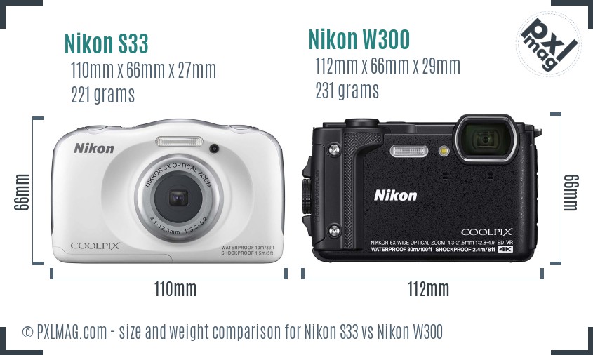 Nikon S33 vs Nikon W300 size comparison
