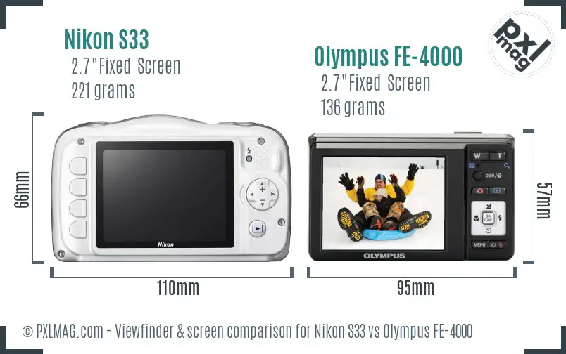 Nikon S33 vs Olympus FE-4000 Screen and Viewfinder comparison